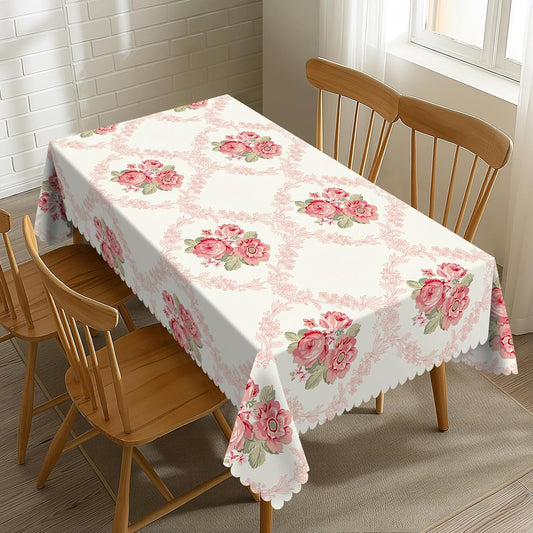 Pink Floral Tablecloth Vintage Flower Table Cloth Aesthetic Floral Rectangle Tablecloth 54×72 Inch Farmhouse Washable Table Cover for Kitchen Dining Room Party Decoration