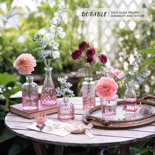 SUPMIND 12Pcs Glass Bud Vase Set, Small Flower Vase for Centerpieces, Pink Bud Vases in Bulk, Mini Vintage Vase for Rustic Wedding Decorations