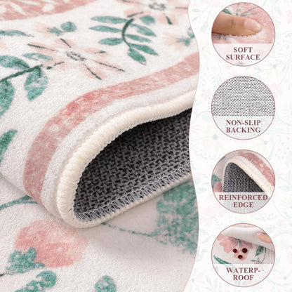 SHACOS 4x6 Boho Area Rugs for Living Room, Machine Washable Floral Carpet for Bedroom Non Slip Soft Nursery Rugs for Kids Room Dining Room Entryway Indoor, Pink