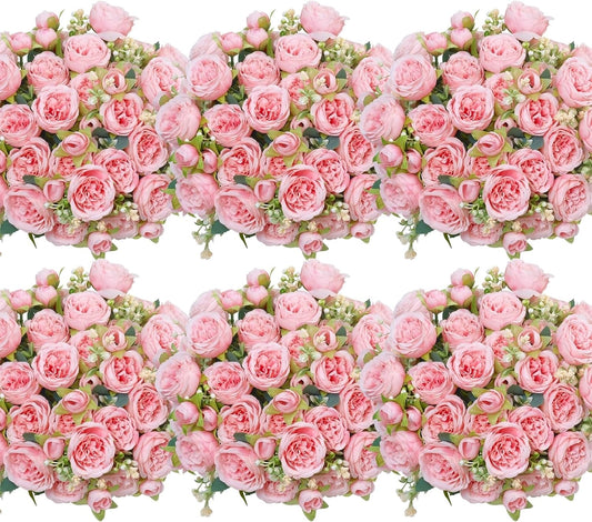 6 Pcs Peonies Artificial Flowers Bulk, Light Pink Silk Peonies Fake Bouquet for Floral Centerpieces, Realistic Faux Peony Flower for Flower Arrangements Wedding Decoration vase