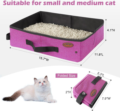 Deblue Portable Cat Travel Litter Box in Car, Collapsible Cat Litter Carrier Waterproof Mobile Litter Box for Outdoor Fit Medium Cats and Kitties, Leak-Proof, Sturdy, Lightweight-Pink