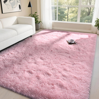 DweIke Fluffy Blush Pink Rugs for Bedroom Living Room, 3x5 Feet Soft Plush Shaggy Rose Coral Pinkish Girls Kids Rug, Non-Slip and Machine Washable Carpet for Dorm Nursery Classroom Decor