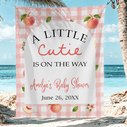 Little Cutie Baby Shower Backdrop, Peach BabyShower Decorations, Pink Gingham Baby Shower Banner, Cutie Babys Showers Welcome Sign, Peach Theme BabyShower Photo Booth Background