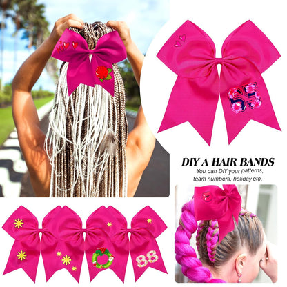 4pcs Large Cheering Bows 8 Inch Pink Cheerleading Bows with Elastics Hair Ties Bands Ponytail Holder for Cheerleader Softball Football Competition College Sport