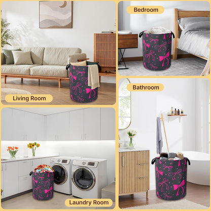 Laundry Hamper Foldable with Handles,Cute Pink Bowknot Oxford Cloth Basket,Large Capacity Storage Organizer for Bedroom Bathroom Dorm Room