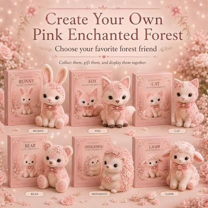 Pink Woodland Friends DIY Felt Patchwork Kit, Magic Forest Animals 3D Felt Sewing Kit DIY Creative Patchwork Art Craft for Beginner Crafters Home Decor Unique Handmade Gift，Blush Lamb