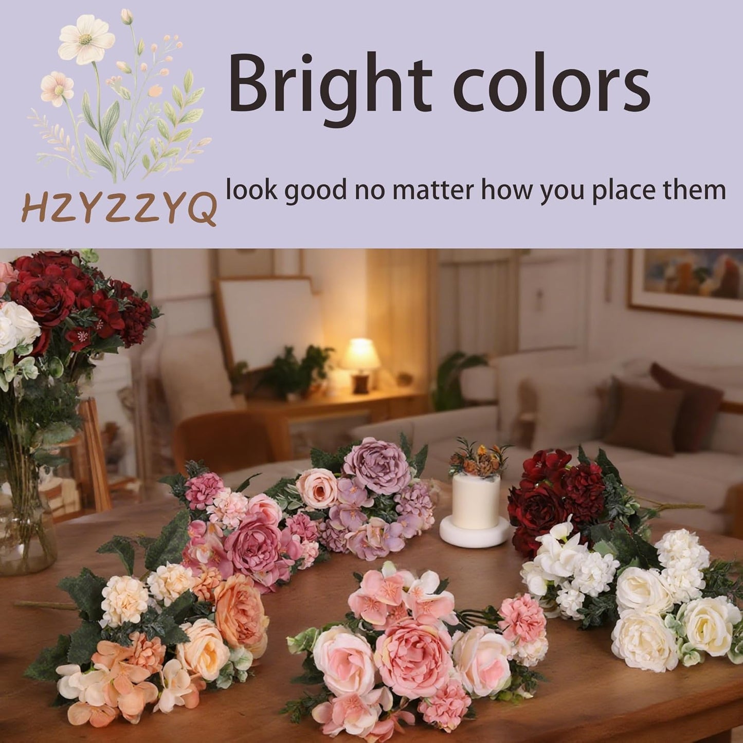 8 Pack Artificial Peony Flowers, Silk Peonies Flowers Fake Peonies Artificial Flowers Peonies Hydrangea Bouquet for Centerpiece Table Wedding Party Home Decor (8, Pink + White)