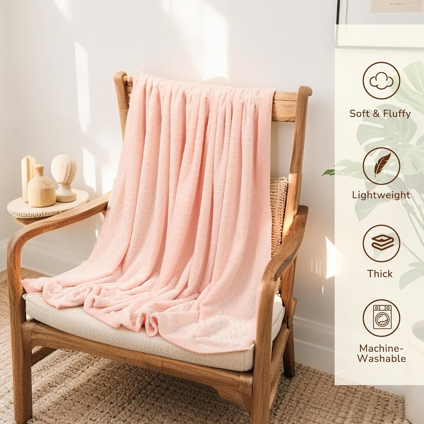Flannel Throw Blanket 80x90 inches, Cozy for Couch & Bed, Outdoor Camping Travel Blanket Pet Friendly, Room Decor for Spring Summer, Mothers Gifts, Pink