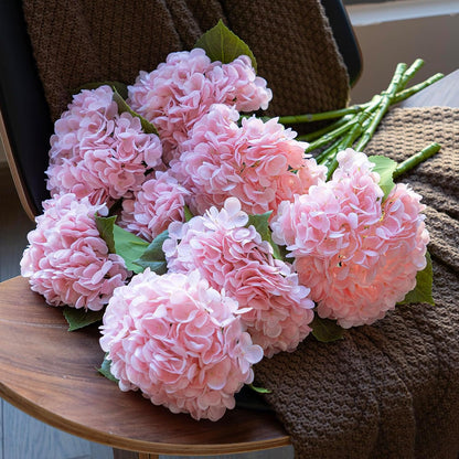 DUYONE 22" Real Soft Touch Hydrangea Artificial Flowers Realistic,Large Long Stem Fake Flowers Full Latex Faux,Wedding Bouquet,Party Home Decor,Garden Office Room Table Centerpieces Pink 3Pcs