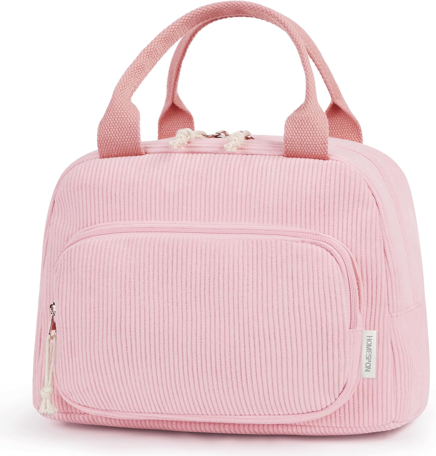 HOMESPON Lunch Bag for Women Men Adults with Front Pocket Cute Corduroy Insulated Lunch Tote Large Capacity Lunch Box Cooler Container for Work Picnic or Travel (Pink)