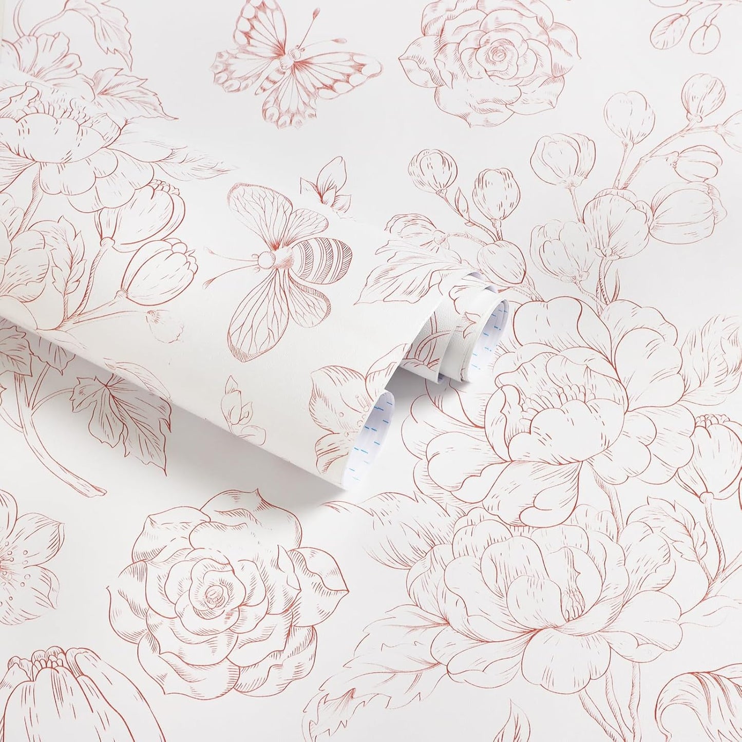 CiCiwind Floral Peel and Stick Wallpaper Pink and White Contact Paper Boho Wall Paper Modern Removable Self Adhesive Butterfly Wallpaper for Bedroom Bathroom Cabinets 17.3"×78.7"