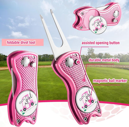 Liliful 12 Pcs Golf Accessories Kit, Include Golf Ball Bag with Hook Towel Tees Magnetic Ball Marker Divot Tool Cleaner Brush for Women Man Gifts