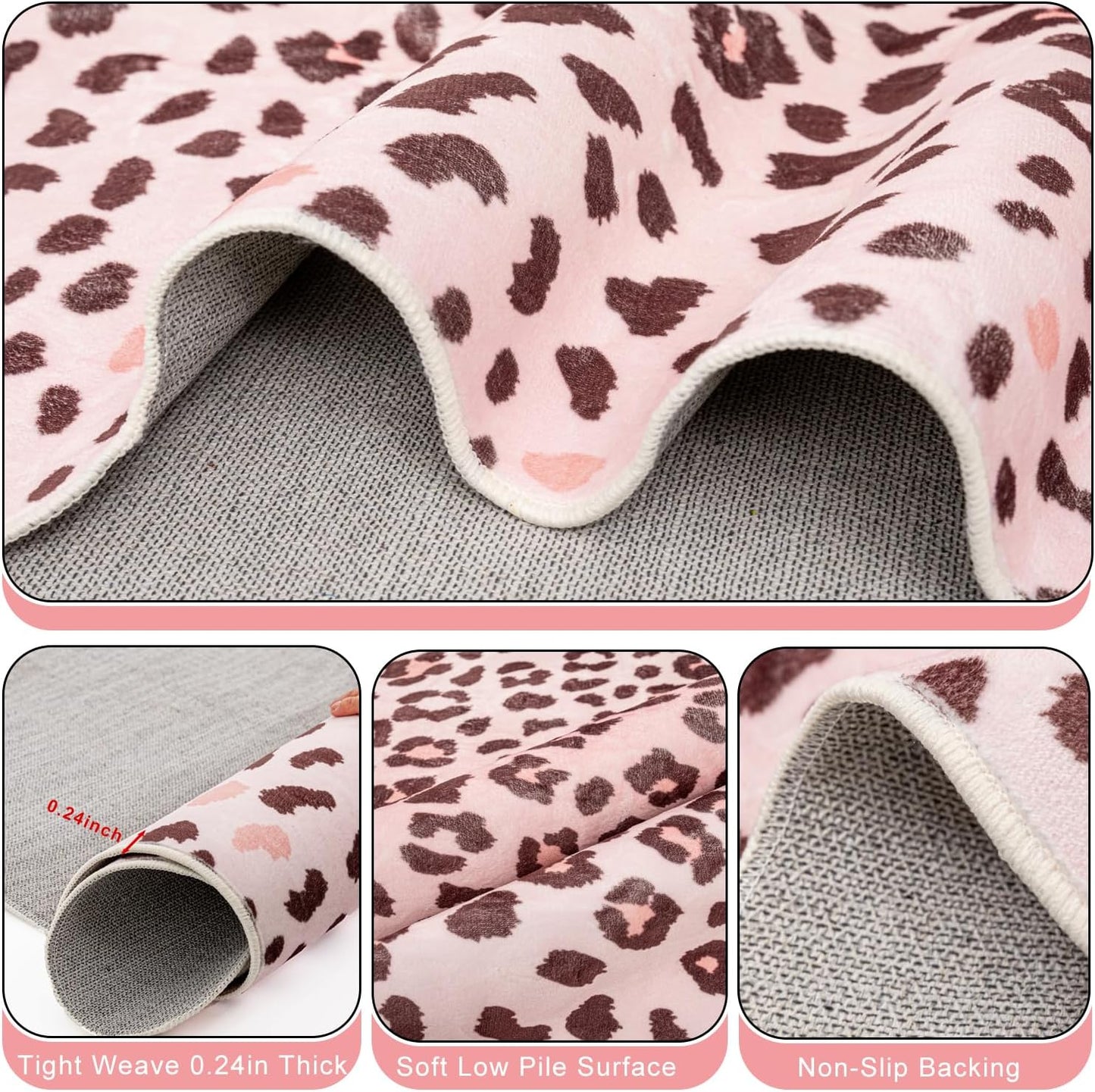 Leopard Rug, Cheetah Print Area Rug 4.6x5.2 Feet Faux Animal Print Skin Carpet for Living Room Bedroom Home Decor (Pink)