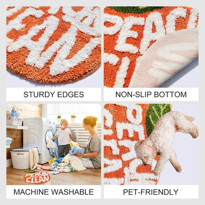 Peach Clean Bath Mat, Decor Door Mat Bathroom Area Rug Peachy, Soft & Absorbent Plush Coral Fabric, Also for Bedroom, Toilet Non-Slip and Washable