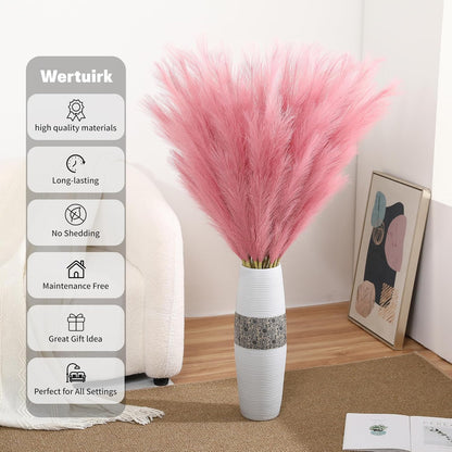 Wertuirk Dark Pink Pampas Grass, 8 Pcs 45 Inch Tall Large Faux Pompous Grass, Long Artificial Flowers for Floor Vases, Wedding Centerpieces, Baby Shower and Home Decoration (Dark Pink)