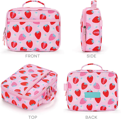mibasies Kids Lunch Box for Girls, Insulated and Reusable Lunch Bag for School Preschool Kindergarten, Assorted Strawberry - Pink