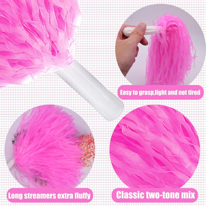 2 Pcs Cheerleading Pom Poms with Handle for Girl Team Spirit Sports Games Dance Outfit (Pink Matte)
