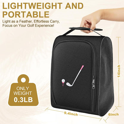 Golf Shoe Bag Gift for Women, Pink Golf Lover Gift, Waterproof Travel Shoes Carrier with Handle and Zipper with Ventilated Mesh, Lightweight Portable Golf Accessories Pouch Bag for Gym Sports Outdoor