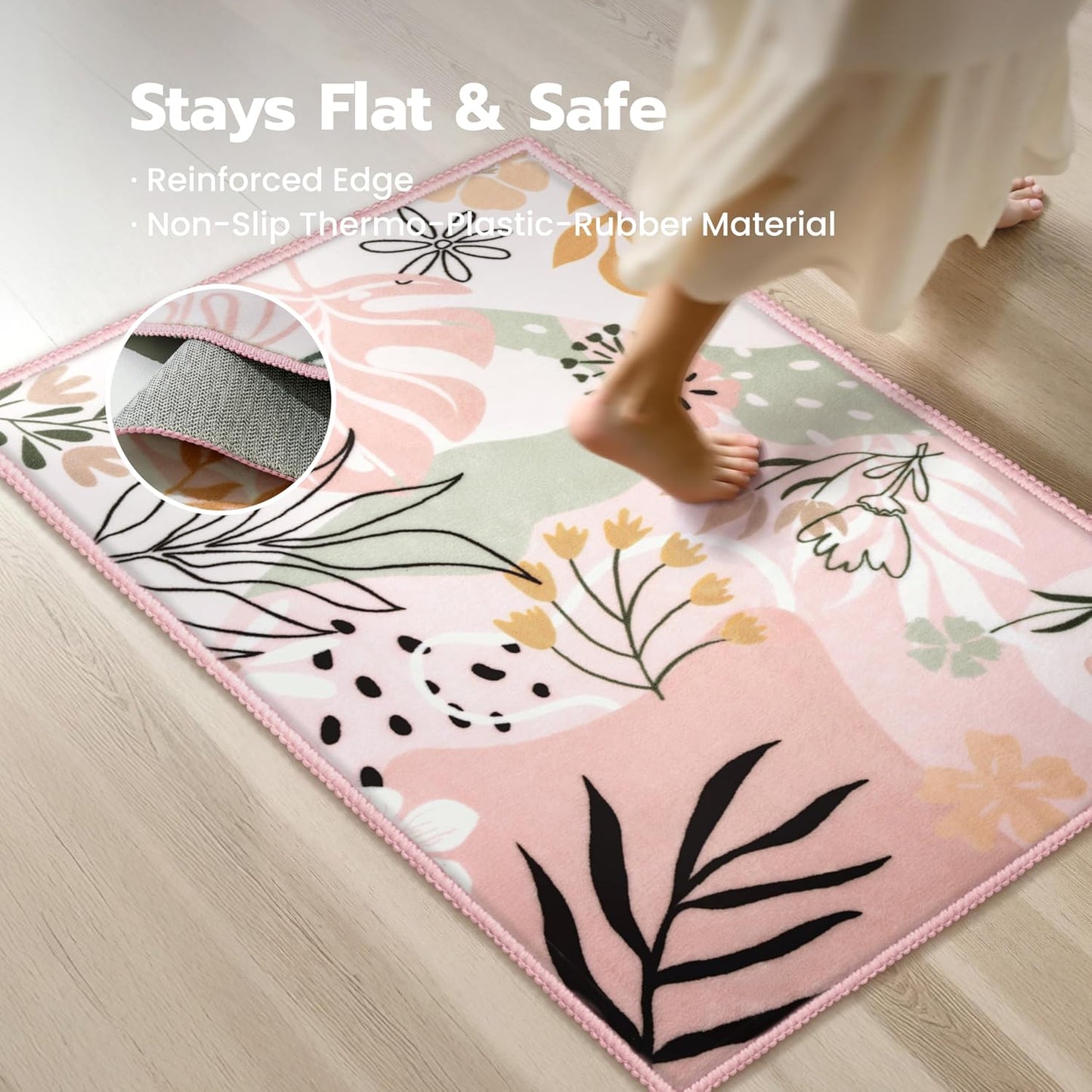 Joiedomi Door Mat Indoor Entrance 2x3 Machine Washable Art Floral Small Rugs for Entryway Non-Slip Rubber Backing Bath Mat Soft Area Rug Stain Resistant Waterproof Carpet for Bathroom Bedroom (Green)