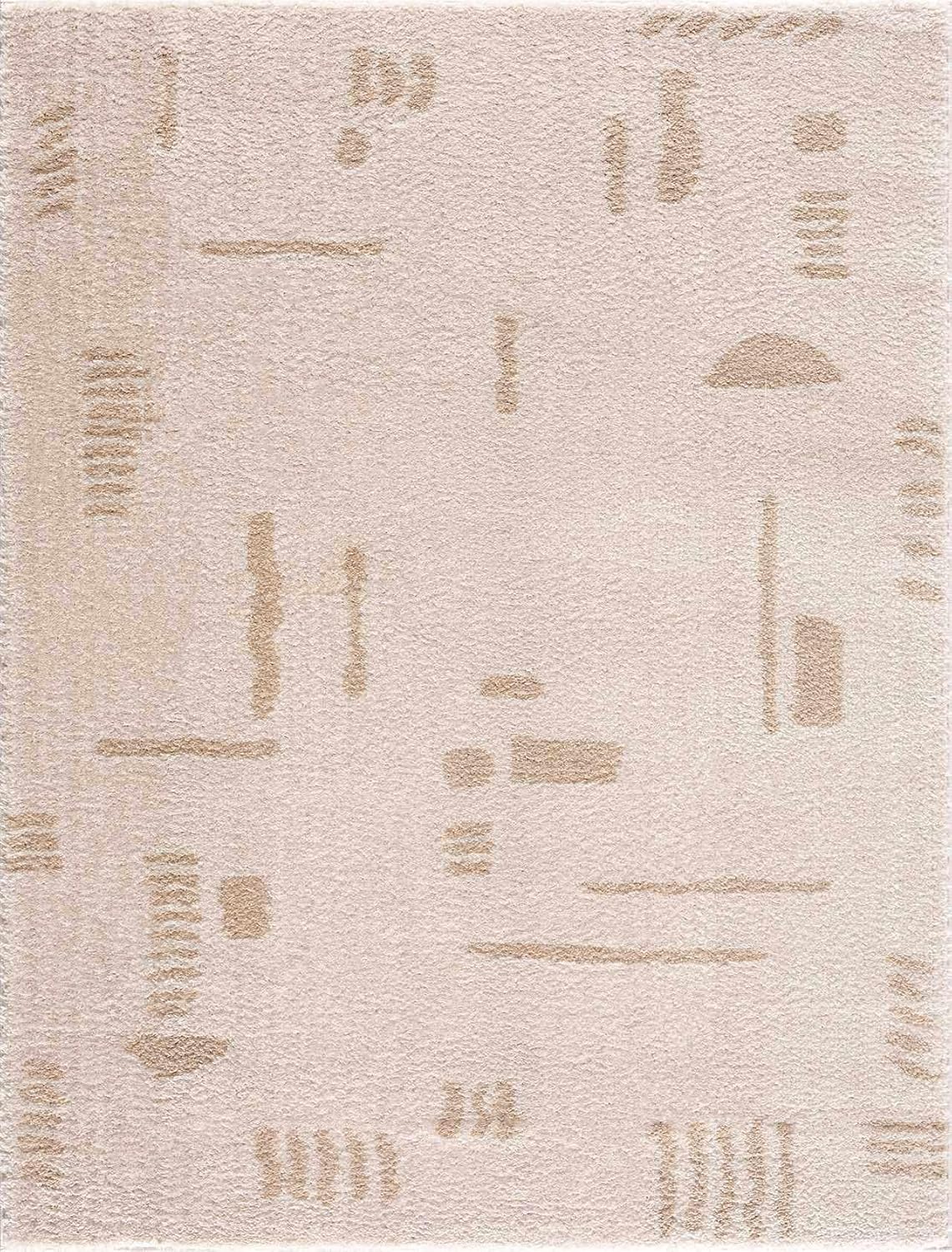 Hauteloom Azurite Modern Geometric Area Rug - Contemporary Abstract High Pile Carpet for Living Room, Bedroom, Dining Room - Machine Washable Rug - Peach, Beige - 2' x 2'11"