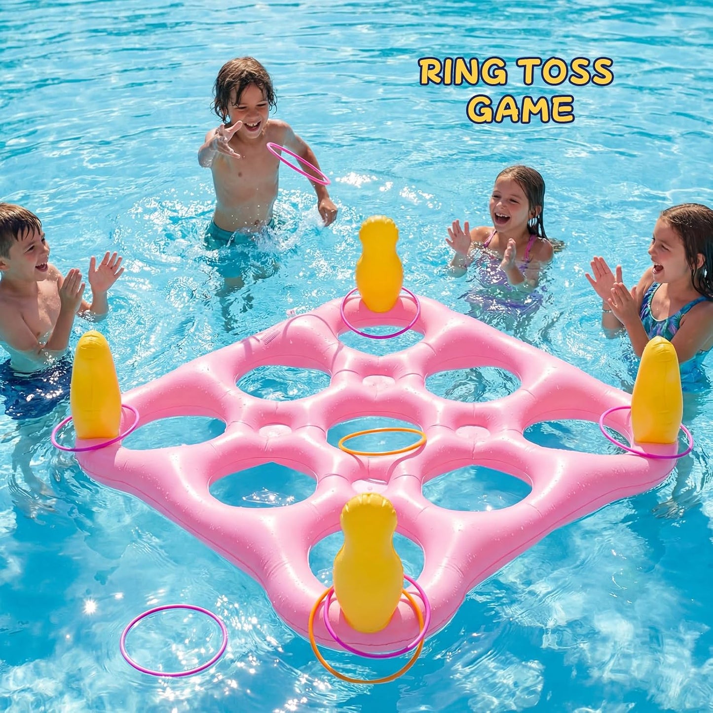 ECHTPower Tic-Tac-Toe Pool Toys Games - 2-in-1 Giant Inflatable Pool Floats with Ring Toss Set and 10 Balls, Fun Summer Party Water Beach Float Pool Game for Adults Teens Kids (Green)