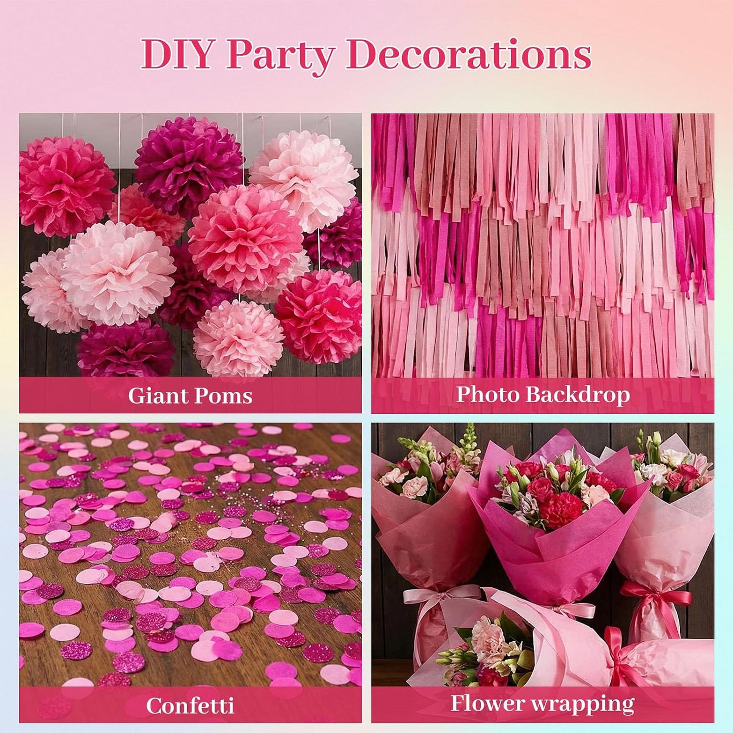 Koogel 112 Sheets Pink Tissue Paper, 20x14 Inch Red Tissue Paper for Gift Bags Bulk Crafts Wrapping DIY Project