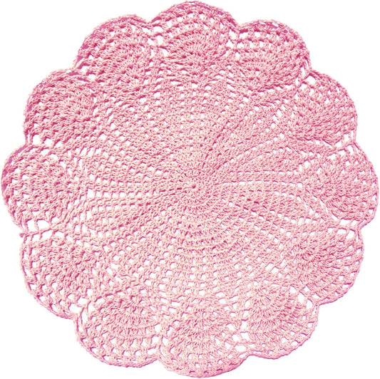 11.8 in to 13.8 in Lace Doilies Round Flower Vase Mats Kitchen Tablecloth Dish Plate Mat Handmade Crochet Table Doily Placemats Coaster for Mother's Day Wedding (Pink,1PC)