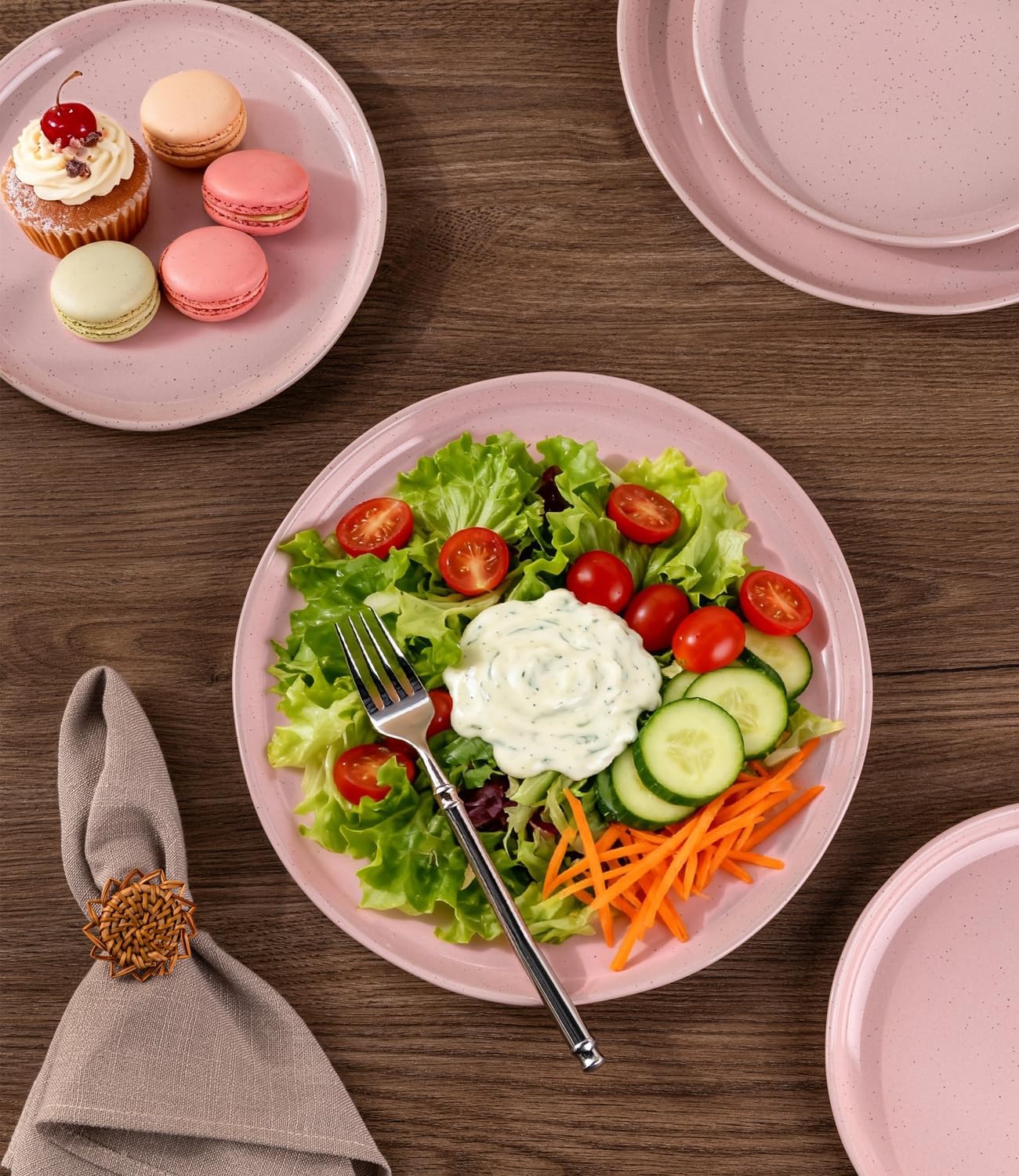 AmorArc Ceramic Appetizer Plates Set of 6, 8.25 Inch Handmade Stoneware Plates set for Dessert, Salad, Appetizer, Dinner, Microwave & Dishwasher Safe, Scratch Resistant-Cloud Pink