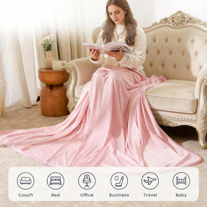 Cooling Blanket for Hot Sleepers, Summer Cold Throw for Hot Flashes or Night Sweats, Q-Max>0.4 Cool Fiber for Bed Couch, Lightweight, Comfort, Double Side, Queen Size, 79x86 in, Pink