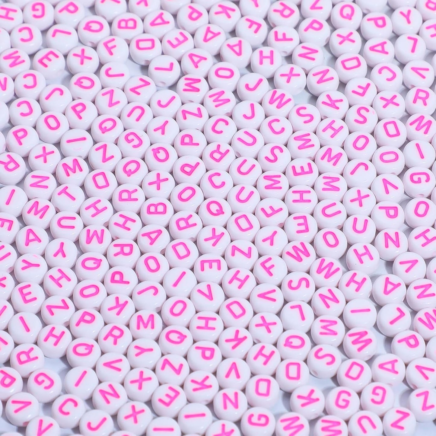 Pink Letter Beads Alphabet Letters White Round Bead, 4x7mm 1200pcs, Pink Beads for Bracelets Friendship Bracelets Making Kit Beads with Box