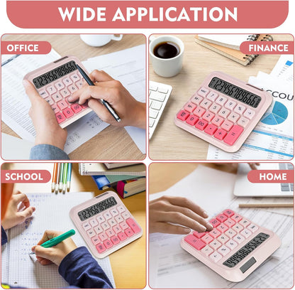 Mechanical Switch Calculator, Desktop Calculators, Pink Calculators Big Buttons, 12-Digits Large LCD Display, Solar & Battery Dual Power, Desk Calculator for Office Home School Basic Business