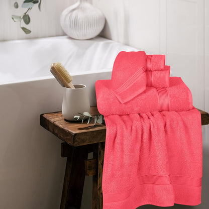 Belizzi Home Ultra Soft 6 Pack Cotton Towel Set, Contains 2 Bath Towels 28x55 inch, 2 Hand Towels 16x24 inch & 2 Wash Coths 12x12 inch, Ideal for Everyday use, Compact & Lightweight - Coral Orange