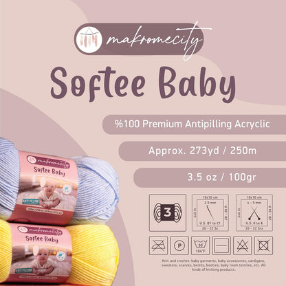 3 Skeins of Makromecity Softee Baby Yarn,%100 Premium Anti-Pilling Acrylic, 3.5 Oz, 273 yd (100gr/250 mt) Each, Soft Yarn for Crocheting and Knitting (Baby Pink, 3 Skeins)