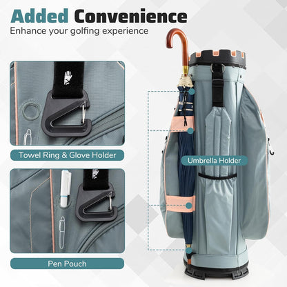 Goplus Lightweight Golf Cart Bag, Molded Lock Top Golf Club Bag w/14-Way Full Length Organizer Dividers, 11 Pockets, Cooler Bag, Straps, Umbrella Holder & Rain Hood for Men Women