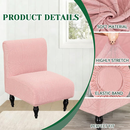Armless Accent Chair Cover Stretch Leaf Jacquard Chair Covers for Living Room Armless Slipper Chair Slipcover Chair Furniture Protector Covers (Pink, 2PCS)