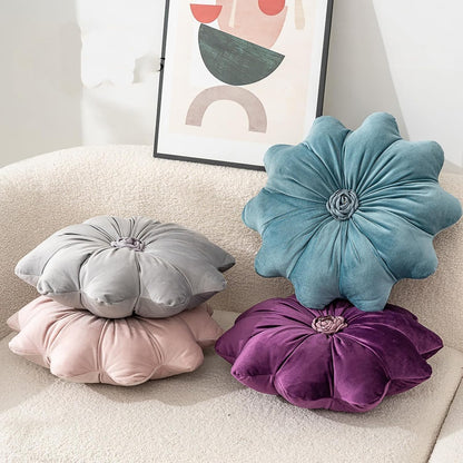 Velvet Round Pillow - Soft and Cozy Luxury Pillow for Stylish Living Environment (A-Flower Pink)