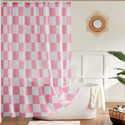 Ohocut Checkered Shower Curtain, Pink Shower Curtains for Bathroom, Cute Retro Checkboard Shower Curtain Vintage Aesthetic, Washable Fabric Bath Curtain 72''x72''