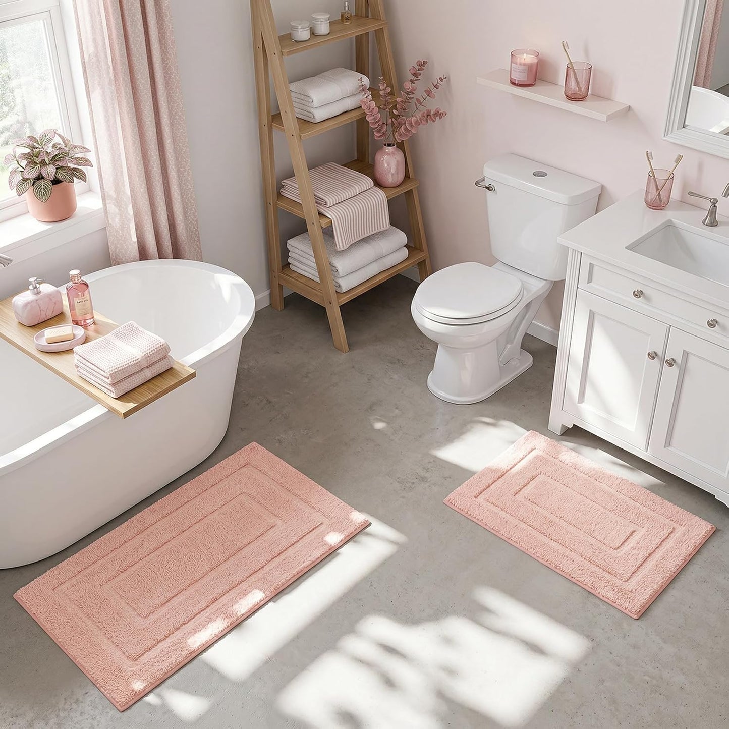 GRANNY SAYS Bathroom Rugs Sets 2 Piece,Soft Bath Mats for Bathroom, Bath Rugs Non Slip Washable, Absorbent Bath Rug for Tub, Shower & Toilet, Bath Mat Set, Pink 20" x 32" + 16" x 24"