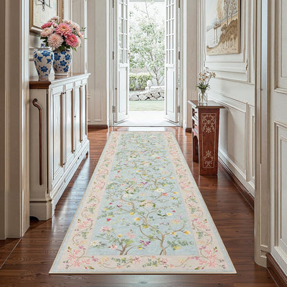 jinchan Floraison Rug Runner 3x10 Floral Netural Machine Washable Rugs Non Slip Indoor Floor Cover Soft Chinoiserie Long Modern Carpet for Hallway Bedroom Dining Room Kitchen Blue/Pink