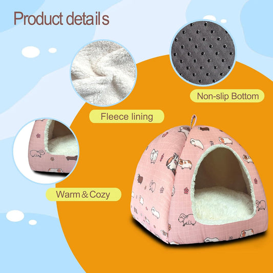 Guinea Pig Hideout Bed 11.8-Inch Cube - Cozy Small Animal House for Guinea Pigs, Chew-Proof Hideaway with Ventilation (Pink, Adorable Guinea Pig Print)
