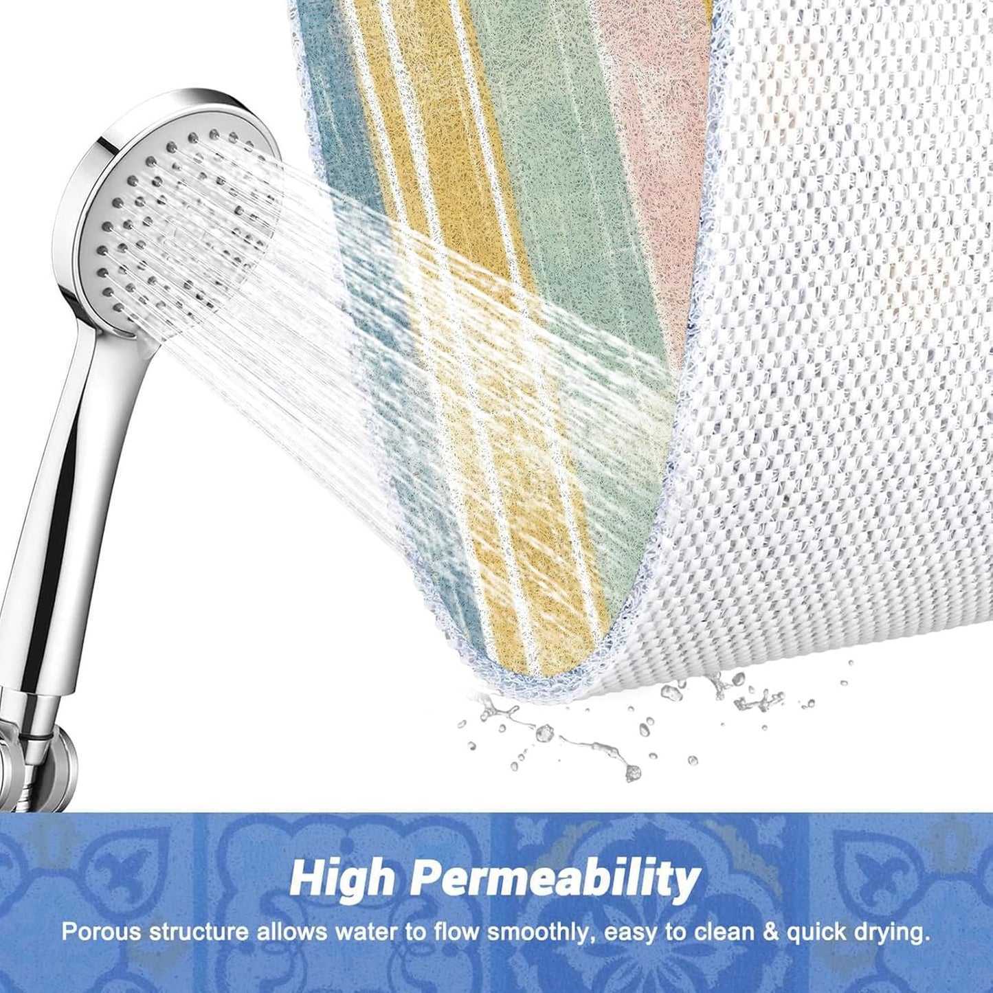 Loofah Shower Mat Bath Mat: 48x24 Inch Square Bath Mat for Inside Shower - Soft Non-Slip - Shower Safety Mat for Bathroom Wet Areas Stall Tub