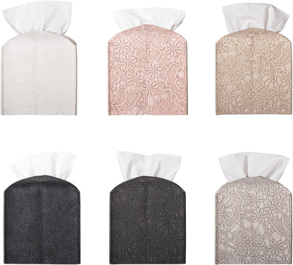 Tissue Box Cover PU Leather Square Tissue Holder Facial Paper Organizer Dispenser for Bathroom Vanity Countertop, Dresser, Tabletop, Office, Car, Pink