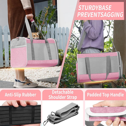GAPZER Cat Carrier 20lbs Top Open/Soft Sided Small Pet Dog Travel Carrying Crate/Collapsible Puppy Transport Carry Bag/Sturdy Pet Cages Chihuahuas Mini Dog 10lbs Pink