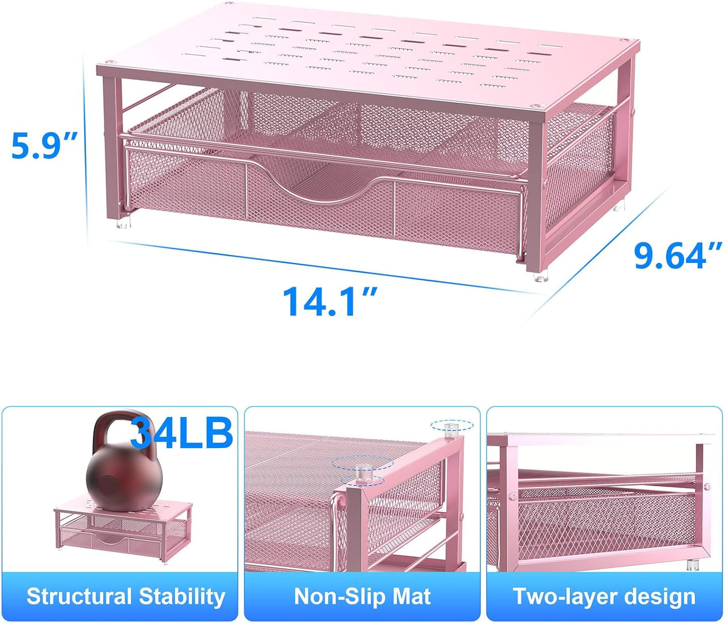 gianotter Computer Monitor Stand Riser, office organizer with Drawer, Office Organizers Storage for Classroom Office Supplies (Pink)