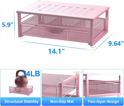 gianotter Computer Monitor Stand Riser, office organizer with Drawer, Office Organizers Storage for Classroom Office Supplies (Pink)