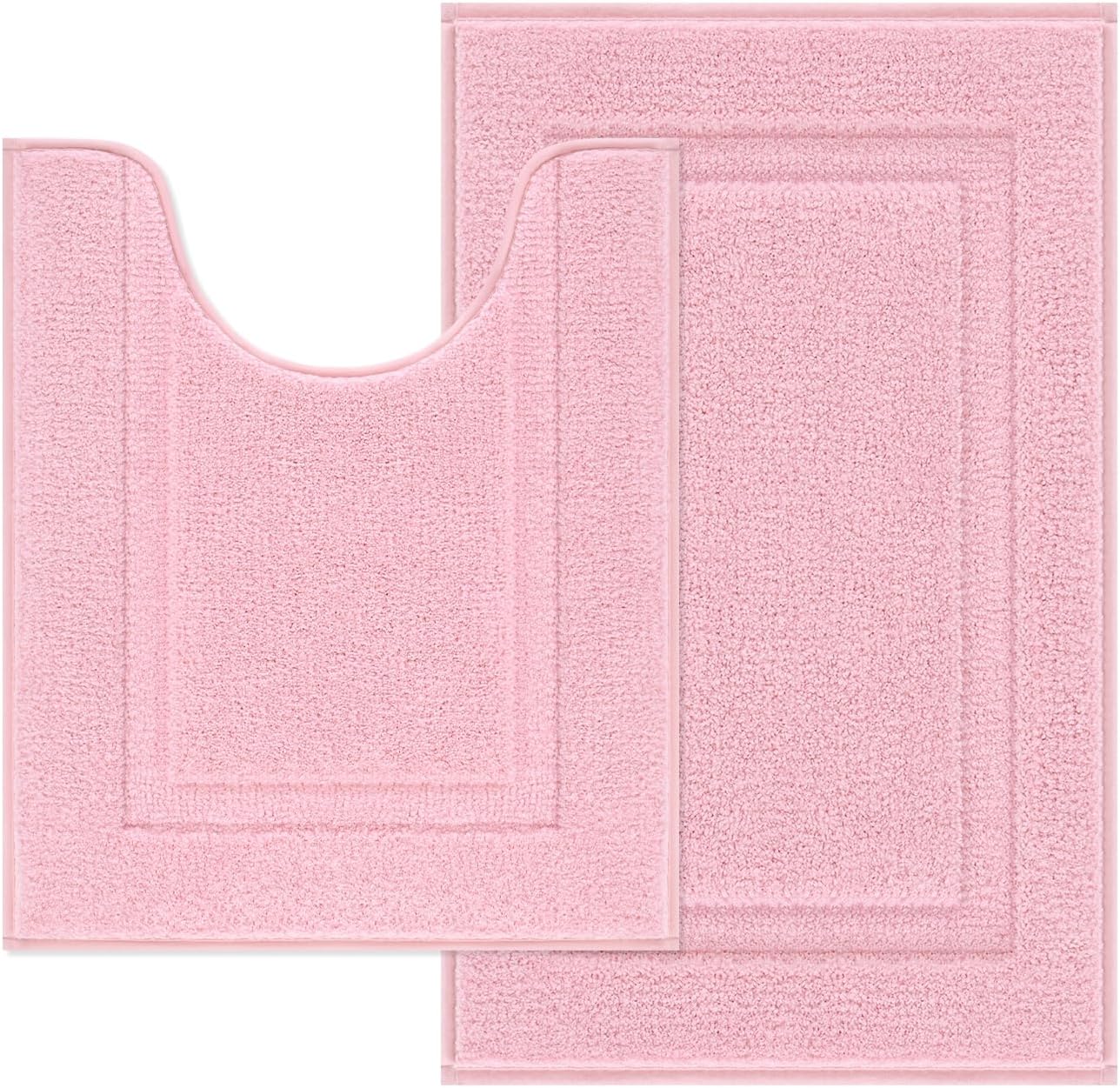 SHACOS 2 Pieces Pink Bathroom Rugs Set with Toilet Rug Soft Fluffy Absorbent 20"x32" Bath Rugs 20"x24" U Shaped Toilet Mat Non Slip Washable Bath Mat Set of 2