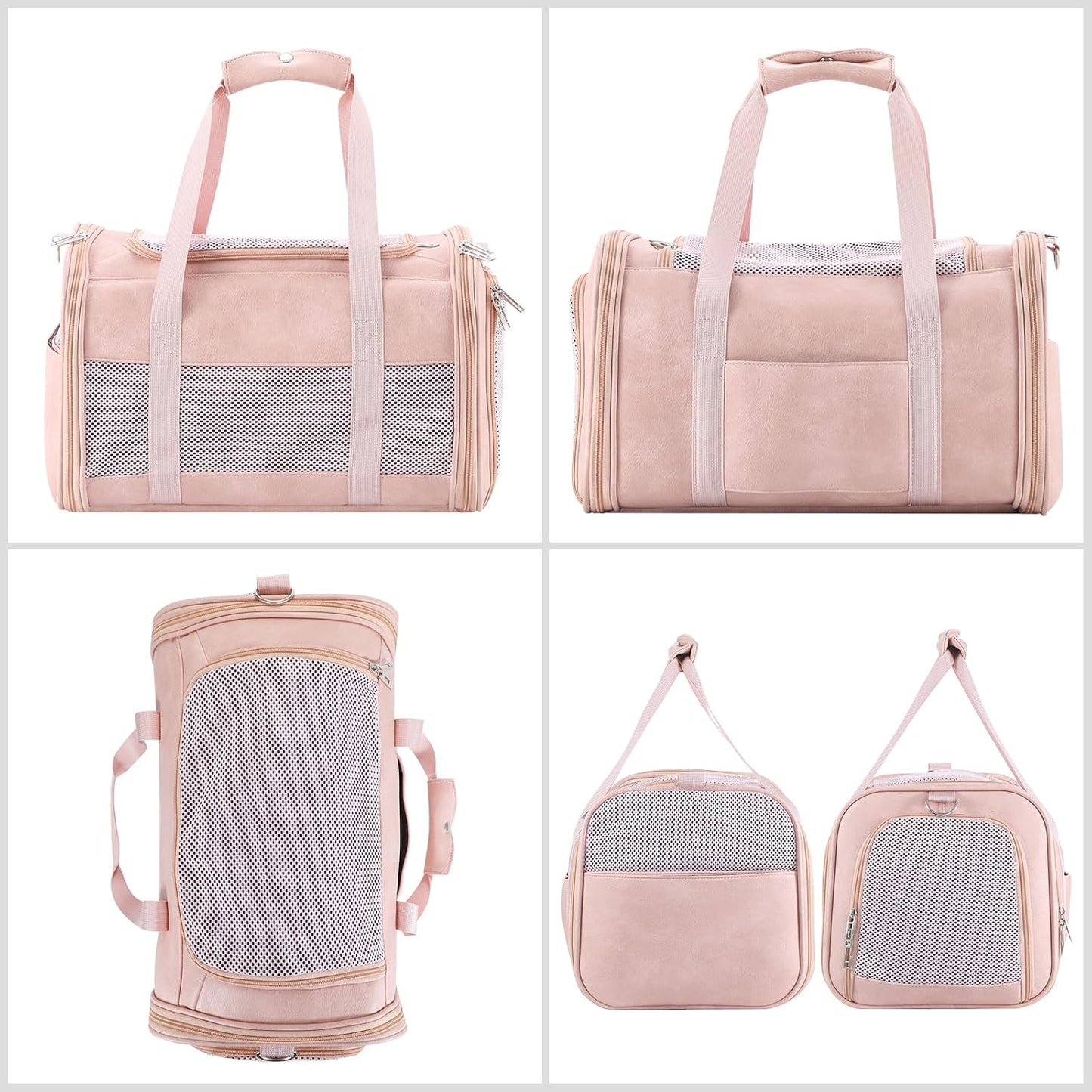 Fashion Leather Dog Carrier, Airline Approved Cat Carrier Soft Sided Pet Bag Carrier Purse for Puppy Kitten Small Animals Pink