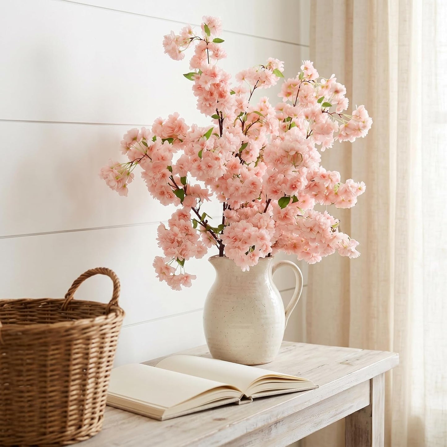 Larksilk 3-Pack Light Pink Artificial Cherry Blossom Branches 30"", Fake Japanese Silk Flowers for Vase, Wedding Centerpiece, Spring Home Decor