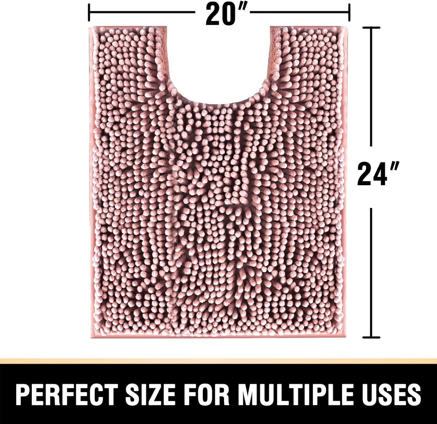 H.VERSAILTEX Toilet Mat U Shaped Bathroom Rugs Bath Mats for Bathroom Non Slip Luxury Chenille Bath Mat U Shape 20x24 Extra Soft and Absorbent Shaggy Rugs Washable Dry Fast - Coral Pink