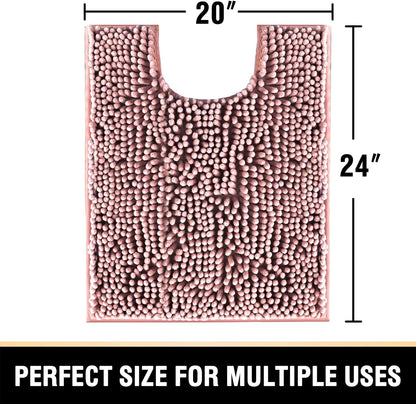 H.VERSAILTEX Toilet Mat U Shaped Bathroom Rugs Bath Mats for Bathroom Non Slip Luxury Chenille Bath Mat U Shape 20x24 Extra Soft and Absorbent Shaggy Rugs Washable Dry Fast - Coral Pink